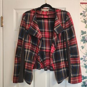 Plaid Open-Front Blazer Jacket - Red Multi